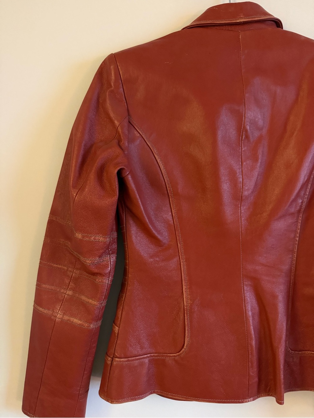 Vintage Y2K Rust Orange Leather Fitted Blazer Moto Jacket Size 6 - Picture 12 of 14